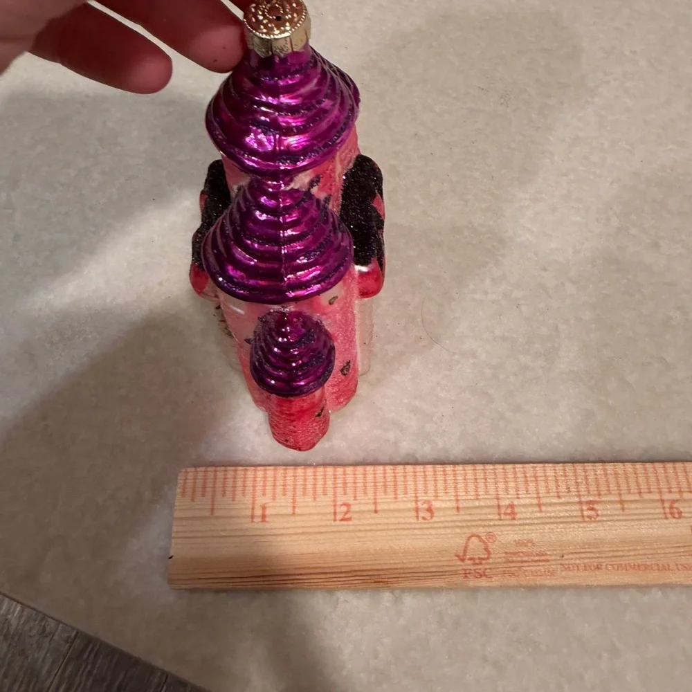 Pink and Purple Blown Glass princess Castle Ornament